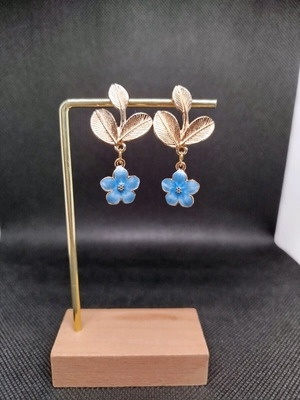 Handmade hypoallergenic earrings with blue iridescent flowers