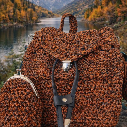 Handmade Boho Knitted Backpack with Wallet Multicolor New