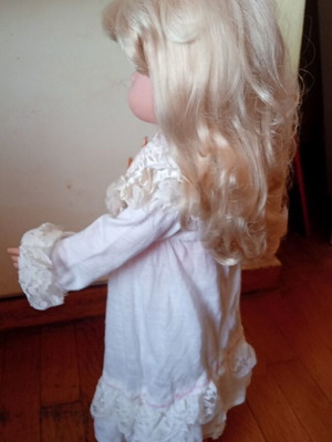 Vintage doll 50 cm used, German origin, romantic white dress