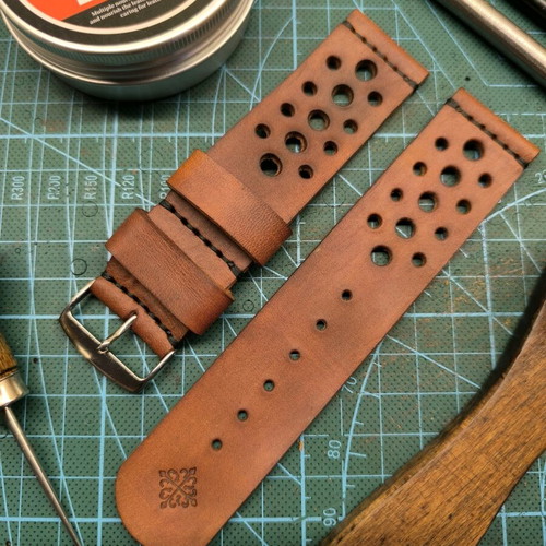 Handmade leather watch strap Racer style, custom colors