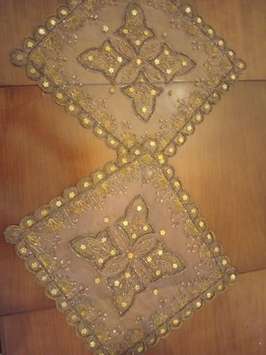 Set of 2 vintage organza embroideries with gold beads and sequins like new