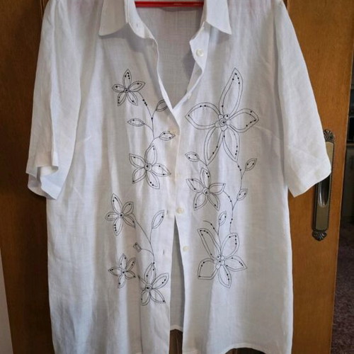 Ulla Popken women's linen shirt like new, white with embroidery