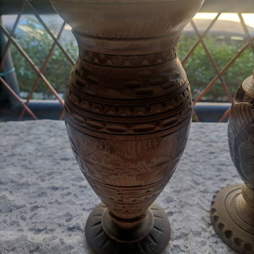 Wooden large vases like new, collectible vintage, set of 2