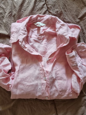 Πουκάμισο λινό H&M ροζ μέγεθος XS μεταχειρισμένο relaxed fit