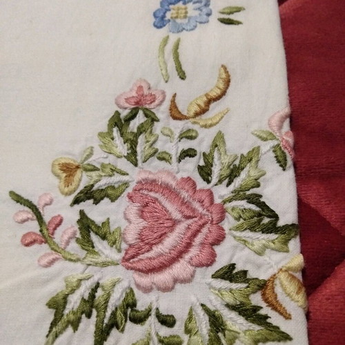 Vintage handmade trousseau pillowcases 1978 new with embroidery