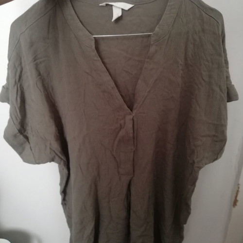 H&M blouse used, olive green, size 40, 100% viscose