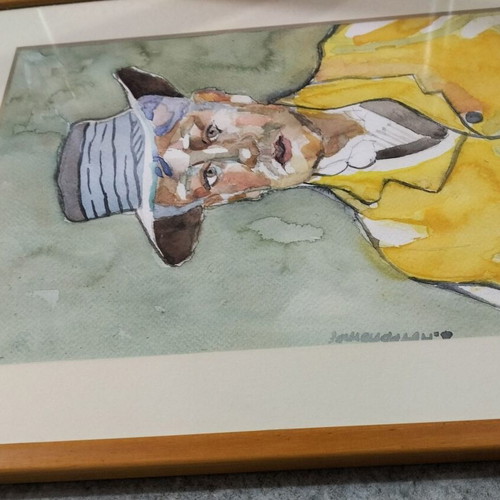 Watercolor study of Armand Roulin portrait after Van Gogh, framed