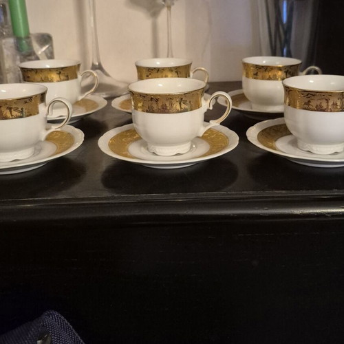 Vintage coffee set porcelain Mitterteich Bavaria with gold fairy decoration