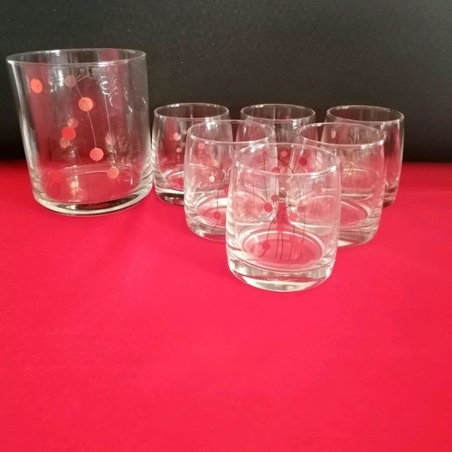 Whiskey Glasses with Ice Bowl Set like new, retro mid-century design