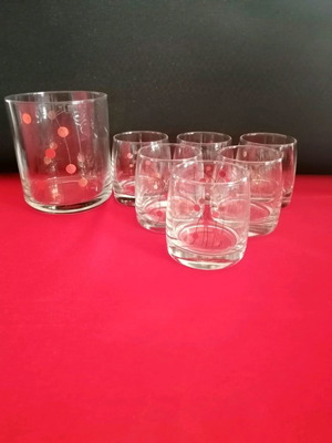 Whiskey Glasses with Ice Bowl Set like new, retro mid-century design