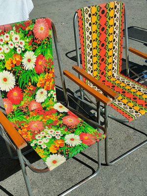 Vintage folding chairs from the 80s with wooden arms