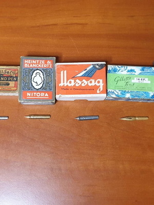 Set of 5 pen nibs for dip pens with rare brands