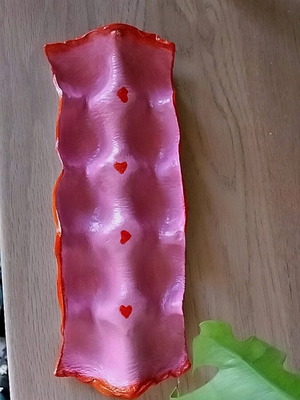Handmade clay egg holder new in pink with red border and hearts