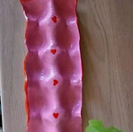 Handmade clay egg holder new in pink with red border and hearts