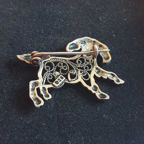 Silver 925 dog brooch used vintage