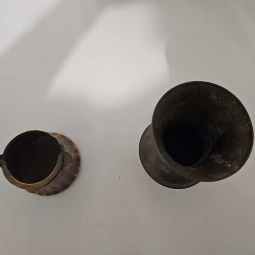 Decorative vase and container with brass handles like new