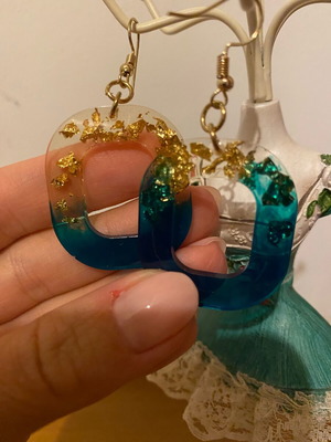 Plexiglass earrings new, turquoise and gold