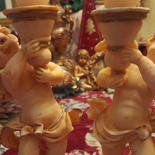 Vintage angel candle holder set like new, resin