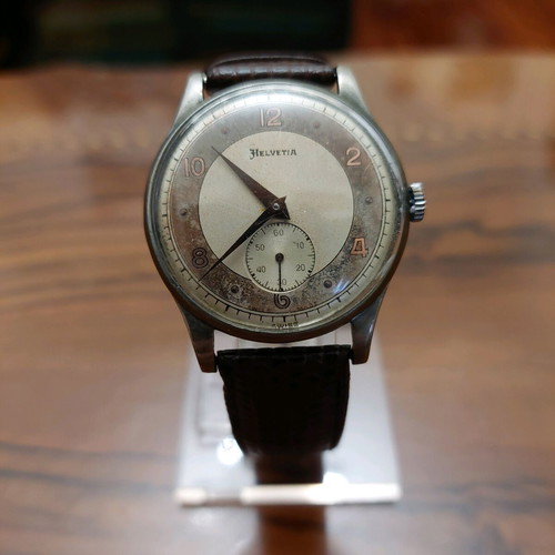 Helvetia Swiss made men's watch used with two-tone dial and leather strap