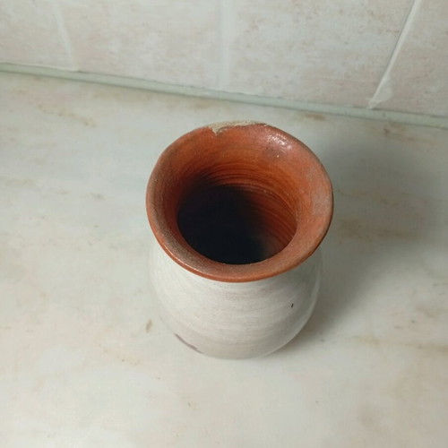 Ceramic vase used with hand-painted flowers handmade