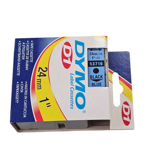Label tape 24mm new, black print on blue background
