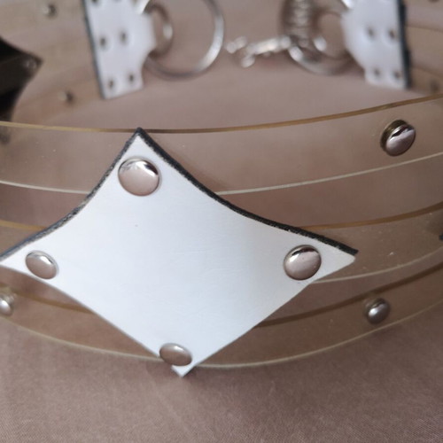 White belt with white rhombus on transparent base like new, 95 cm