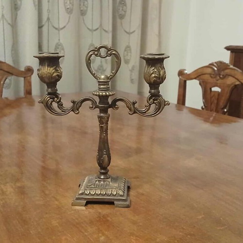 Double Candlestick like new with Rococo decoration and natural patina