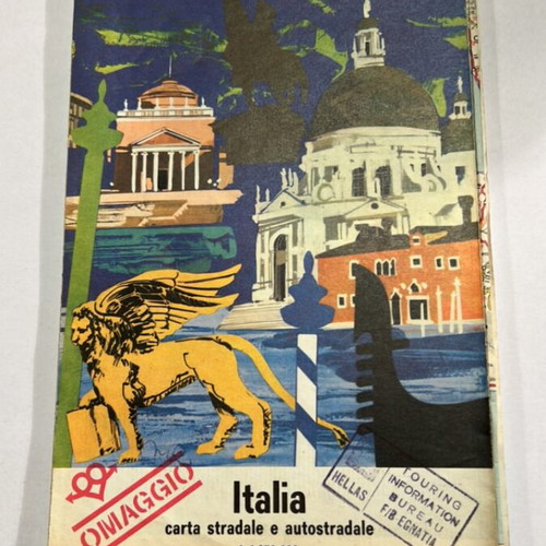 Italy travel map 1967 used, Shell touring