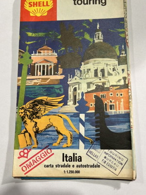Italy travel map 1967 used, Shell touring