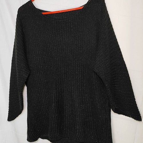 Black knitted sweater used with shiny detail and asymmetric sleeves size XL