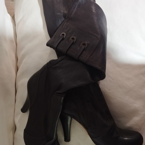 Leather high-heeled boots size 37, brown
