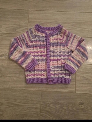 Handmade children's cardigan like new, pink and purple, size 110 cm