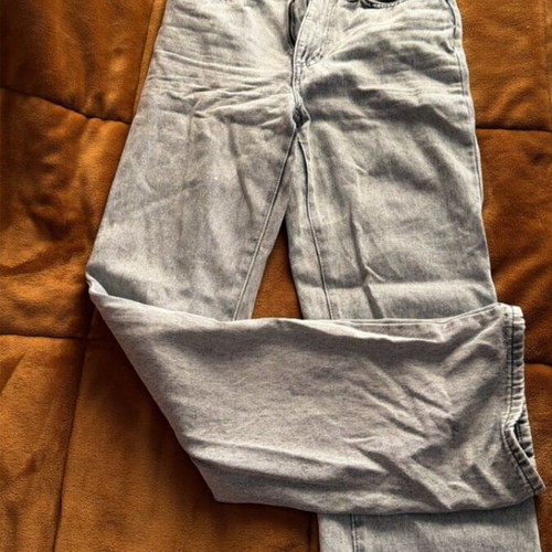 Jeans high waist straight leg XS like new, white and grey