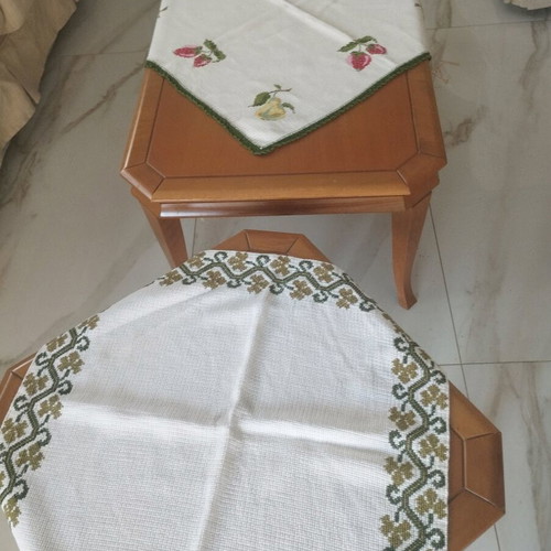 Set of 2 Handmade Embroidered Table Linens like new, traditional cross-stitch
