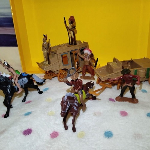 Wild West Cowboys and Indians figures with stagecoaches used
