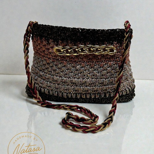 Natasa Aria Handmade Crochet Shoulder Bag new, black and gray