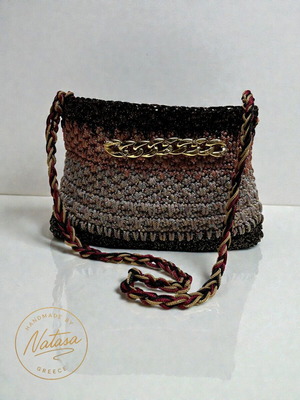 Χειροποίητη πλεκτή τσάντα ώμου Natasa Aria καινούργια, μαύρη και γκρι