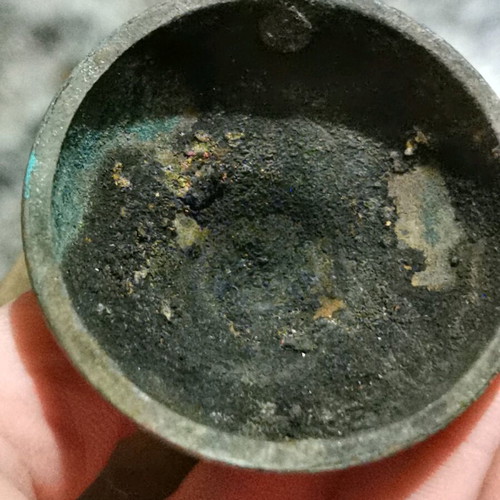 Small brass candle holder-incense burner used with authentic patina