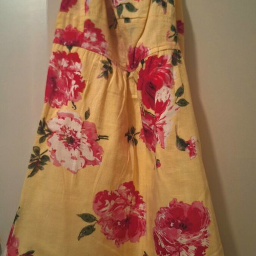 Terranova summer dress medium used, 100% cotton and linen, pink and yellow