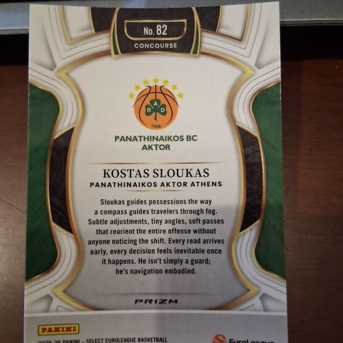 2025-26 Panini Select Euroleague Sloukas Comcourse Blue Prizm card like new, PAO