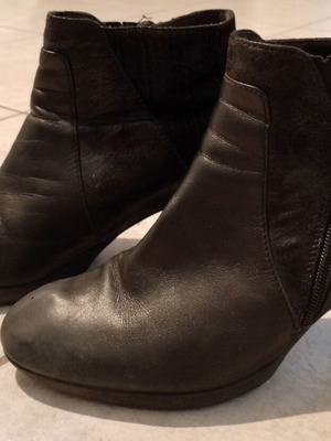 Tamaris leather ankle boots used, size 38, black, 7cm heel