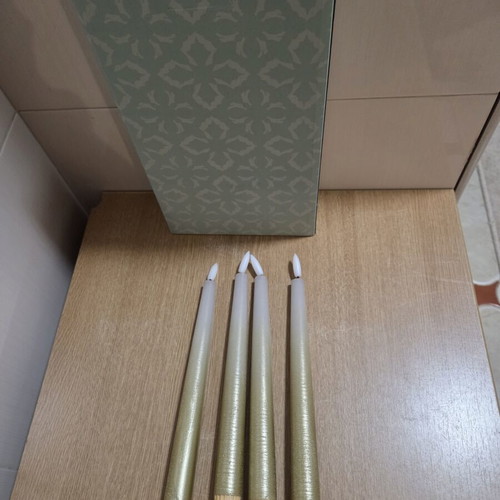 Fanna LED Candle Set of 4 in Sand Gray/Gold Color, New