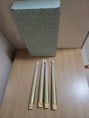 Fanna LED Candle Set of 4 in Sand Gray/Gold Color, New