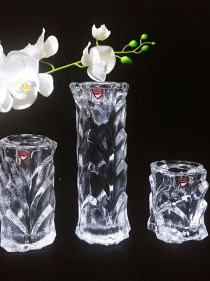 Orrefors Capella vintage 70' candlesticks used, set of 3 pieces