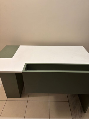 Modern large desk with shelves like new, white and olive