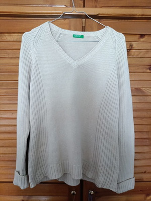 Benetton sweater beige size L like new, 100% cotton