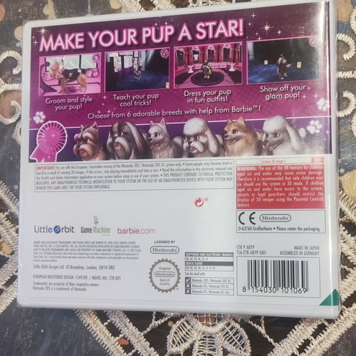Barbie Groom and Glam Pups Nintendo 3DS game PAL European edition rare