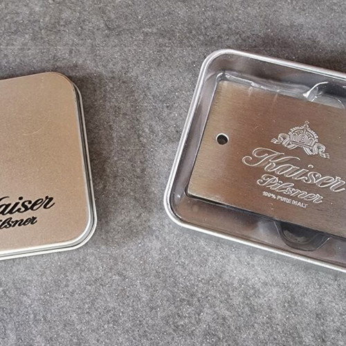 Kaiser Beer Metal Bottle Opener with Hanger in Tin Box new