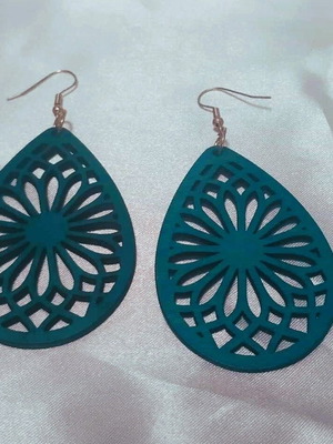 Wooden filigree earrings in petrol color new