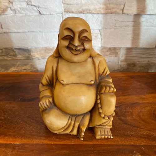 Laughing Buddha decorative statue like new with expressive carving and patina